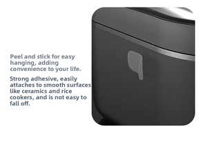 Adhesive rice cooker spoon holder showing back stickers and wall mounting on smooth surfaces