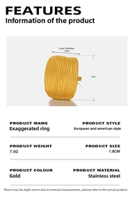Detailed view of the 18K gold plated geometric rectangular ring dimensions and size specs