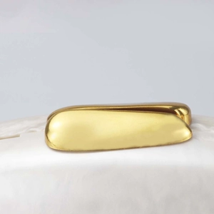 Close-up of the polished gold metallic clasp and hardware on the evening shell bag