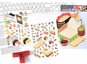 Detailed 2.5D Japanese sushi shop stickers for creative DIY journal decoration