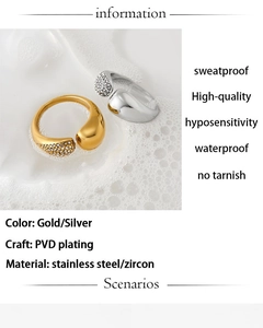 Detail specifications of waterproof gold and silver stainless steel rings with zircon stones