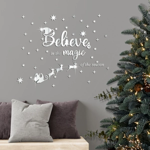 Silberner Spiegel Weihnachts Wandtattoo mit Believe in the magic of the season Schrift