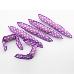 Set of six purple polka dot sponge hair rollers for heatless overnight curling