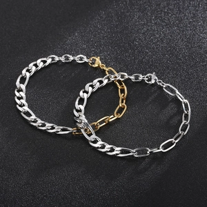 Minimalist Stainless Steel Bracelet Figaro Paperclip Mixed Link Chain Two Tone Jewelry For Men Women