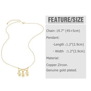 Detailed size specifications for gold heart pendant necklace with girl and boy charms