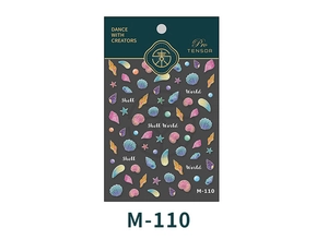 Macro shot of M-110 Shell World nail decals with iridescent shell and pearl patterns