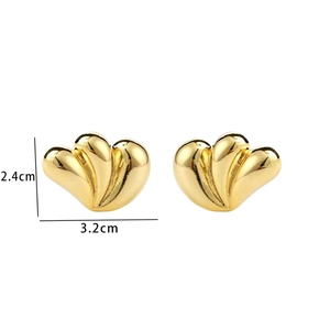 Macro detail of gold 18k plated triple petal teardrop earrings with dimensions shown