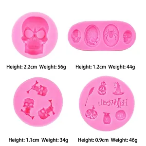 Halloween silicone molds set featuring pumpkin, ghost, and skull for fondant cake decorating