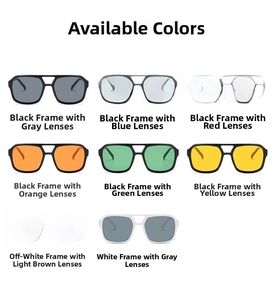 Multiple color options for retro square double-bridge sunglasses with vibrant tinted lenses