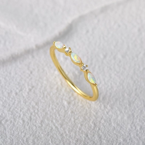 Elegant gold plated S925 silver ring with marquise opal stones and white zircons