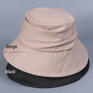 Women Bucket Hat Cotton Polyester Large Brim Sun Protection Breathable Foldable Pleated Design Casual Outdoor Sunshade