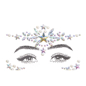 Holographic face rhinestone stickers with stars and pearls for festive makeup