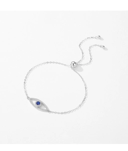 Adjustable S925 silver bracelet with blue evil eye charm and sparkling pavé diamonds