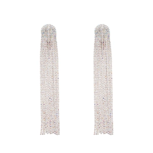 Elegant silver tassel drop earrings with sparkling rhinestones in a layered fringe design