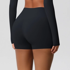 Close-up of high-waist yoga shorts showing the back view and seamless butt-lifting effect