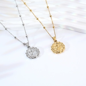 French vintage cupid angel relief necklace in gold and silver finish on bead chain