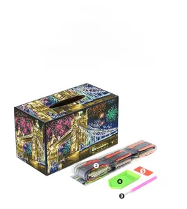 DIY diamond painting tissue box kit with London Tower Bridge pattern and tools