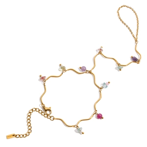 18k gold plated stainless steel hand chain bracelet with colorful natural stones