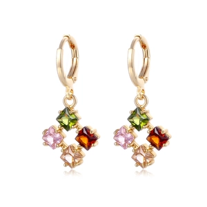 18K gold plated drop earrings with four colorful square cut cubic zirconia stones