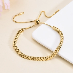 Adjustable gold woven titanium steel bracelet for women with minimalist aesthetic design