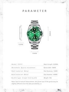 Detailed specification table for YOLAKO men's fashion steel band quartz watch