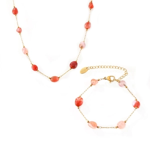 Chinese Style Titanium Steel Agate Beaded Jewelry Set For Women Elegant Gold Silver Color Necklace Bracelet Jewelry Set