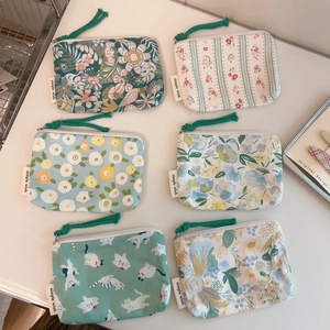 Floral Cotton Coin Purse Mini Zipper Card Holder Wallet Portable Storage Pouch Japanese Style Small Bag For Women