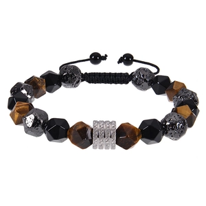Bracelet Perles Oeil De Tigre Naturel Pierre De Lave Obsidienne Charme Acier Inoxydable Bijoux Vintage Homme Femme