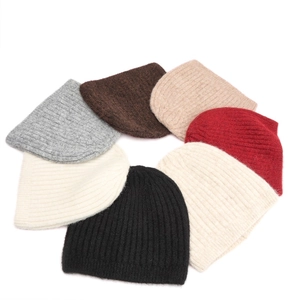 Detailed knit texture and color selection of solid wool blend beanies for winter