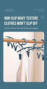 Detail of teal anti-slip wavy clothes hanger with integrated clips for socks and underwear