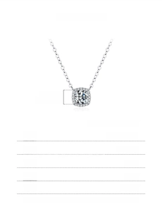 Macro view of 1.0ct moissanite square pendant in 925 sterling silver with dimensions