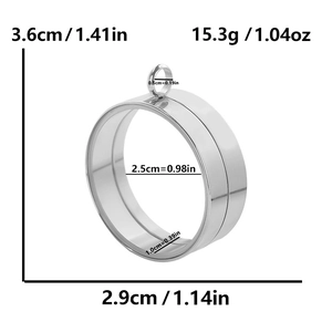 Detailed dimensions of silver stainless steel round glass locket pendant with weight specs