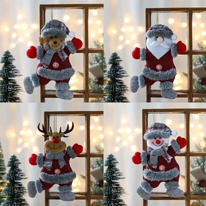 Christmas Hanging Ornaments Plush Santa Claus Snowman Reindeer Bear Dolls Burlap Fabric Home Tree Festive Decoration