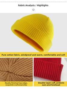 Close-up of pure cotton knit beanie showing high-density stitching and double-layer cuff