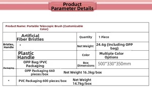 Detailed specifications table for portable pink retractable powder and blush makeup brush