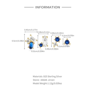 Detailed size chart for 925 sterling silver colorful gemstone stud earrings set
