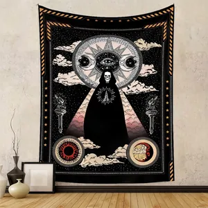 Mystical Skeleton Skull Tapestry Wall Hanging Polyester Gothic Moon Stars All Seeing Eye For Bedroom Living Room Decor