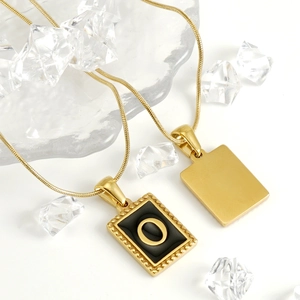 18K gold plated titanium steel snake chain necklace with square initial O pendant