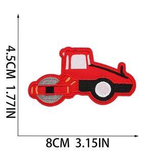 Size specifications for red steamroller embroidered patch measuring 8x4.5cm for clothing