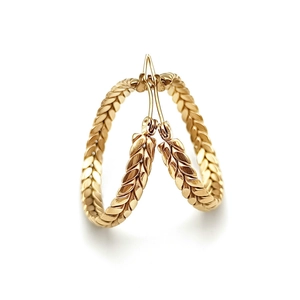 Elegant 18K gold-plated stainless steel hoop earrings with woven wheat pattern texture