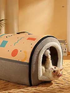 Letto a tunnel per gatti con fodera in pile, motivi geometrici e palla giocattolo