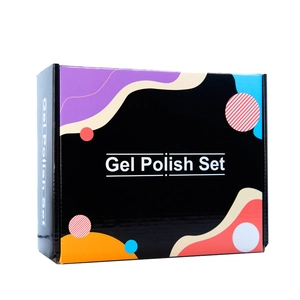 Close-up of the elegant packaging box for the Gel Polish Set with colorful patterns