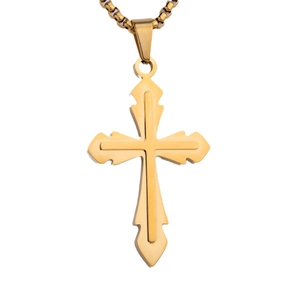 Minimalist gold double-layered cross pendant necklace in durable stainless steel
