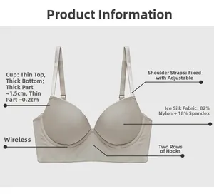 Detail of ice silk push-up bra showing 82% nylon fabric and 1.5cm padded cup design