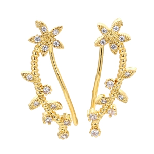 Korean Fashion Flower Vine Stud Earrings Copper With Zirconia Gold Silver Floral Geometric Earrings For Women Jewelry Gift
