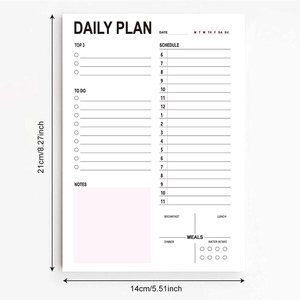 Detailed dimension view of the A5 daily planner showing 14x21cm and 5.51x8.27 inch measurements
