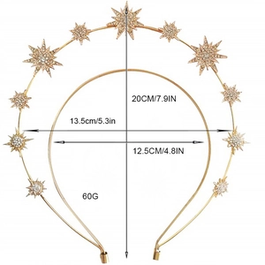 Golden halo boho headband with layered star design and detailed size measurements