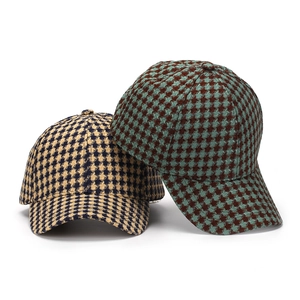 Houndstooth pattern fashion baseball cap in yellow and blue colors for men and women
