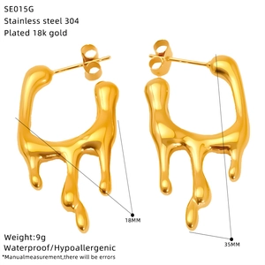 Macro view of 18K gold plated liquid lava earrings with 18mm by 35mm size dimensions