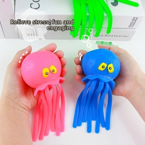 Jouets à presser en forme de poulpe rose et bleu pour déstresser et s'amuser au bain